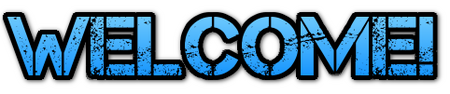"Welcome!" in blue, distressed text
